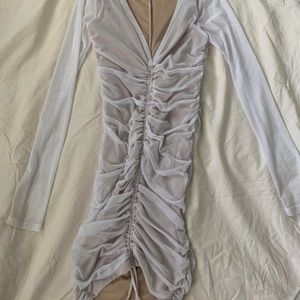 Fashion Nova white ruched dress.